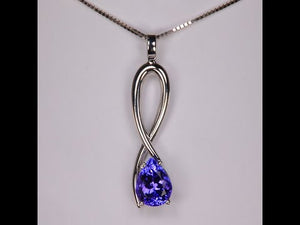 14K White Gold Pear Shape Tanzanite Pendant 1.59 Carats