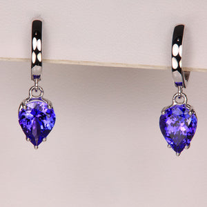 pear tanzanite huggie hoops white gold