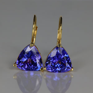 yellow gold trilliant cut tanzanite gemstone earrings