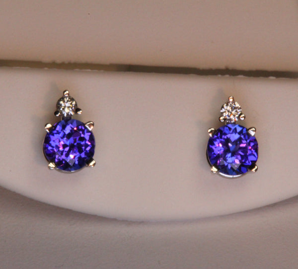 Tanzanite and Diamond Earrings 1.76 Carat AAA Color