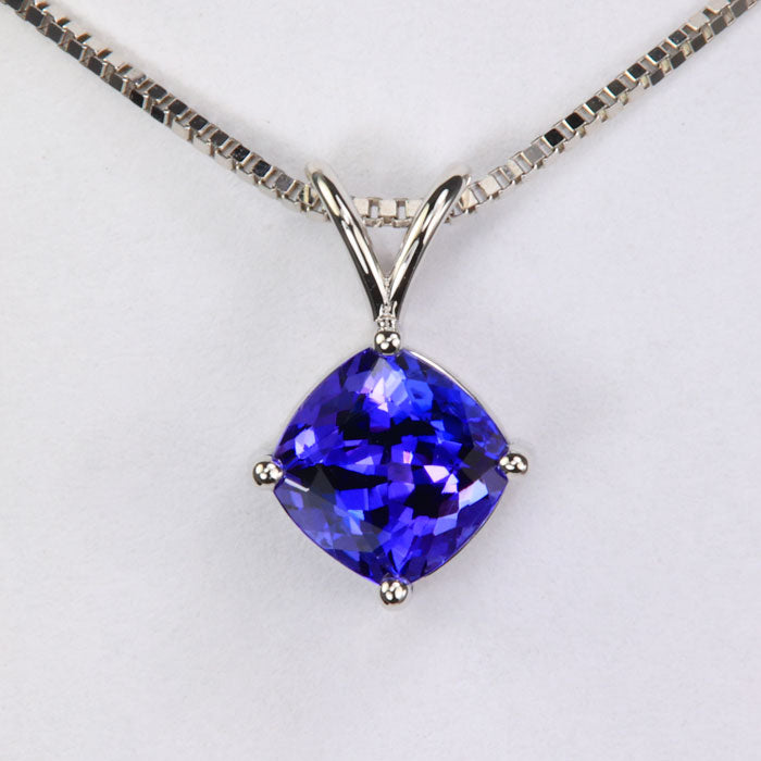 14K White Gold Square Cushion Tanzanite Pendant 1.78cts