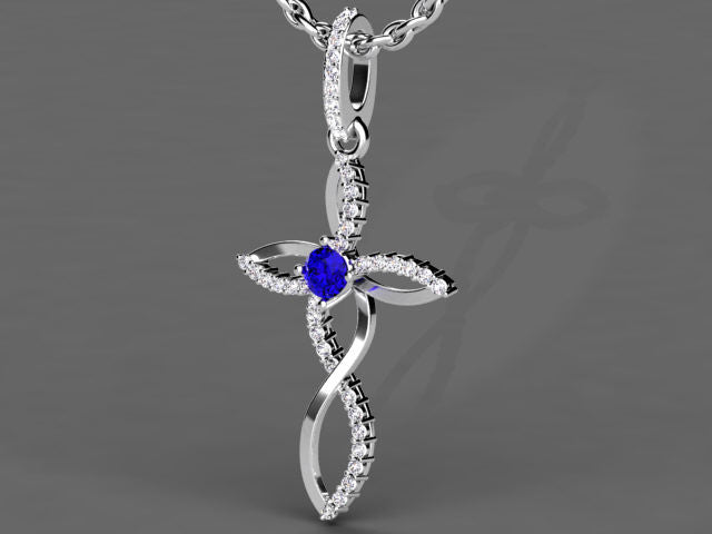 Gemstone Necklace Pendant Tanzanite Beads good Silver Cross