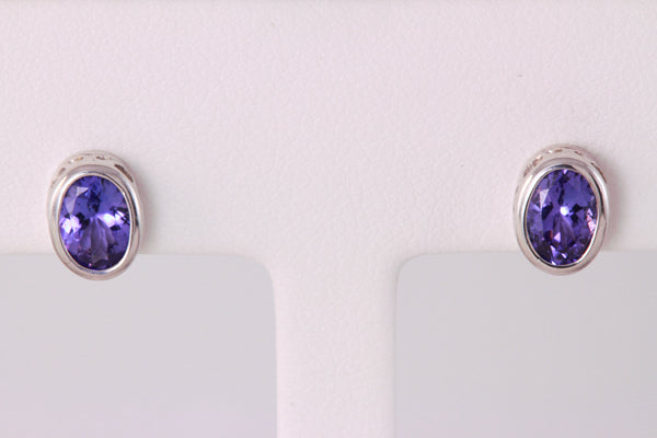 Oval Bezel Set Tanzanite Earrings