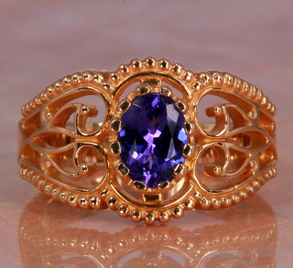 Antique Style Tanzanite Ring Set With an Oval Tanzanite 