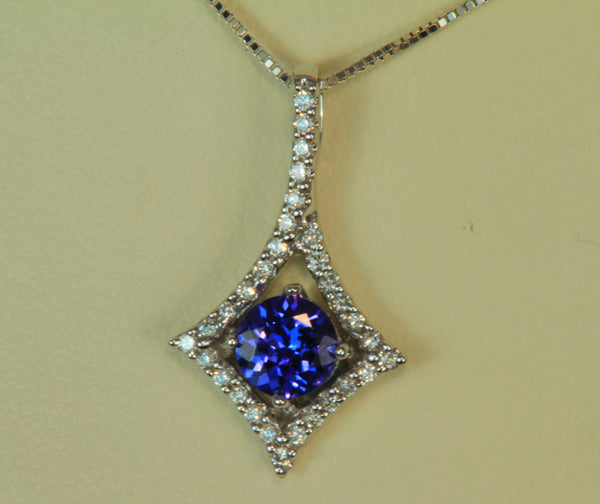 White Gold Tanzanite Pendant with Fine Diamonds