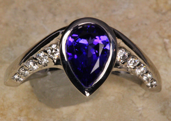 Tanzanite Diamond Ring With 8x6  Pear-shape Center