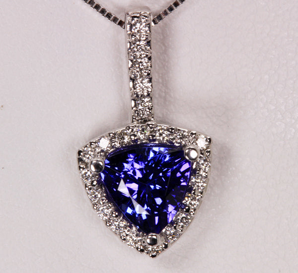 White Gold Tanzanite Pendant With Trilliant Tanzanite and Fine Diamonds