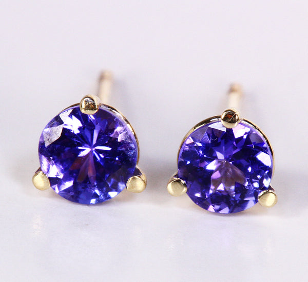 Intense Color 14 Kt Yellow Gold Tanzanite Earrings .90 Carat