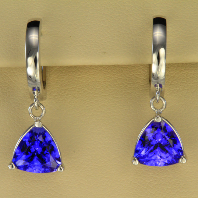 Tanzanite Trilliant Huggie Drop Earrings 4.32 Carats