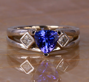Trilliant Cut Tanzanite Ring With Intense Blue Violet Color Weighs 1.16 Carats