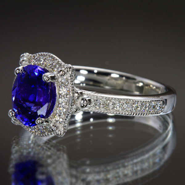 Custom 14kt White Gold Tanzanite & Diamond Engagement Ring - Tanzanite ...