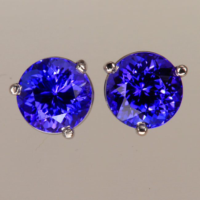 Vivid Color Tanzanite Stud Earrings 2.71 Carats