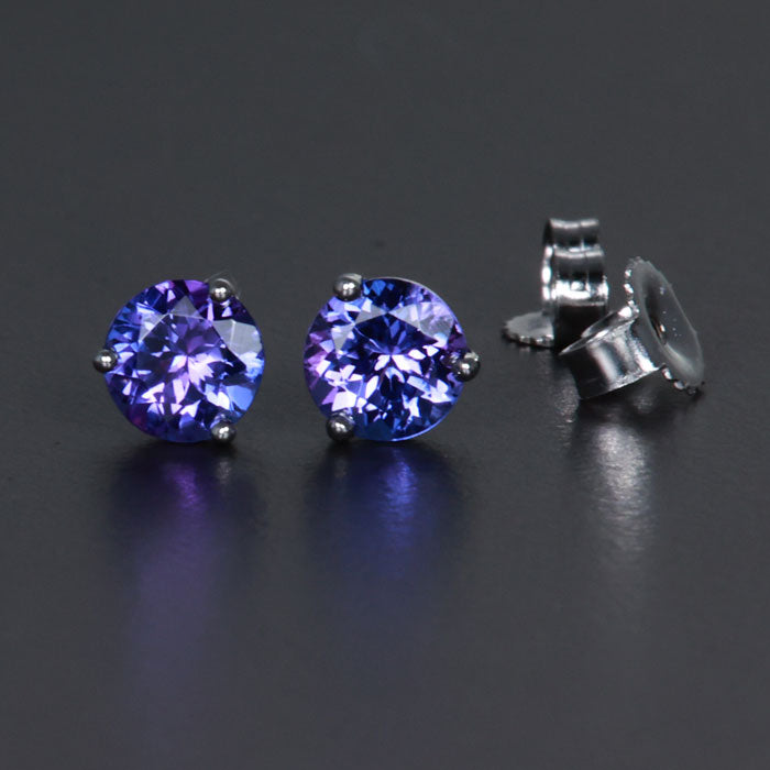 14k White Gold Round Tanzanite Stud Earrings 1.04 Carats