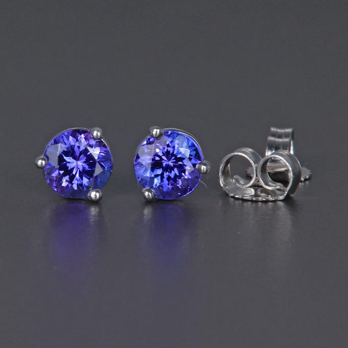 14K White Gold Round Tanzanite Earrings 4.5mm