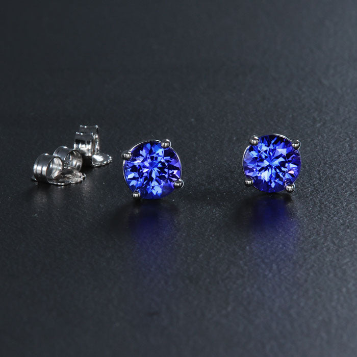 14K White Gold Round Tanzanite Earrings 1.18 Carats