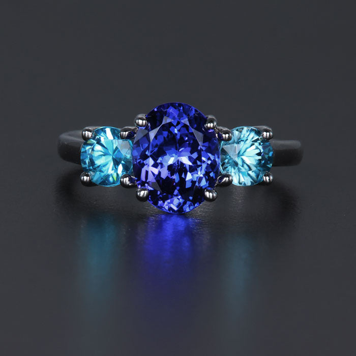 14K White Gold Tanzanite and Blue Zircon Ring 2.12 Carats