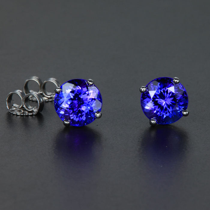 14K White Gold Round Tanzanite Stud Earrings 2.74 Carats