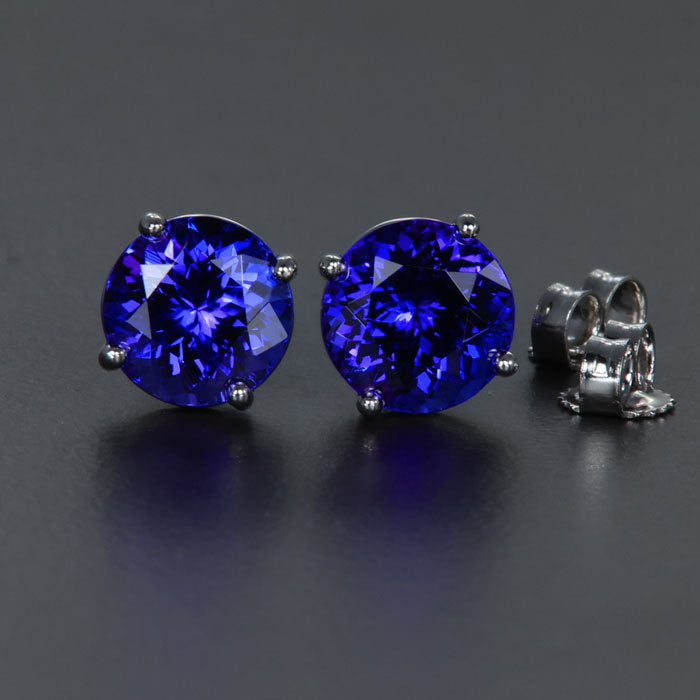 14K White Gold Round Stud Tanzanite Earrings 3.64 Carats