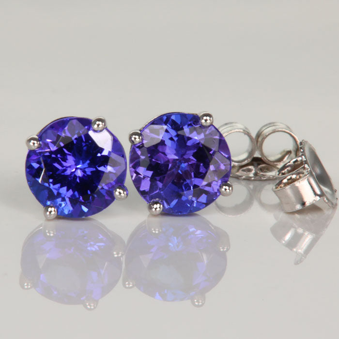 14K Whte Gold Round Tanzanite Stud Earrings 1.85cts