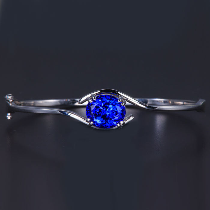 14K White Gold Tanzanite Bangle Bracelet 6.38 Carats