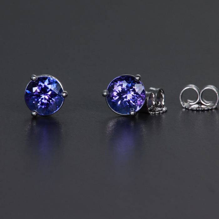 14K White Golds Round Tanzanite Stud Earrings 1.46 Carats