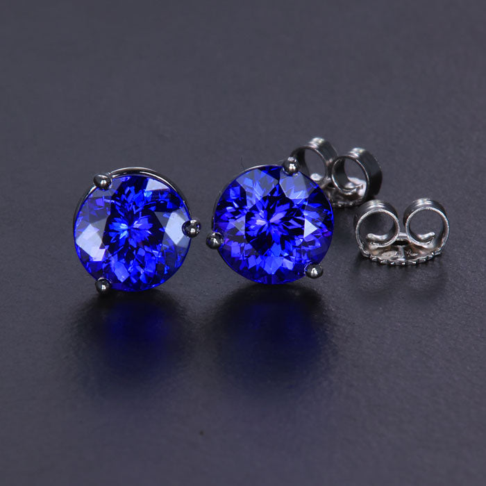 14K White Gold Round Tanzanite Stud Earrings 3.20 Carats