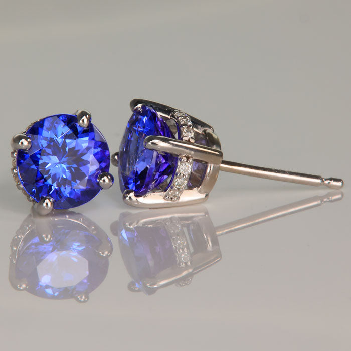 Tanzanite Stud Earring with Diamond Basket 