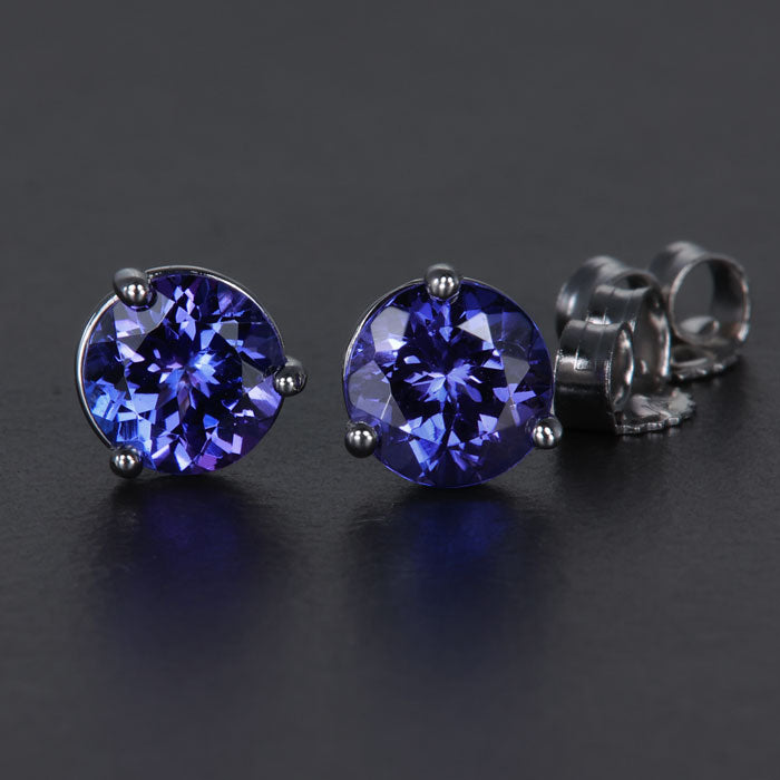 14K White Gold Round Tanzanite Earrings 1.25 Carats