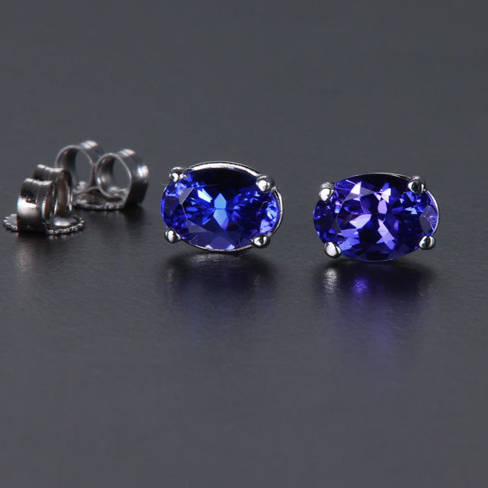 14K White Gold Oval Tanzanite Stud Earrings 1.56 Carats