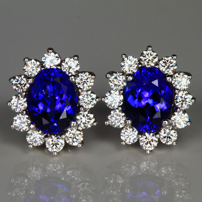 Dora Earring with Round Tanzanite, SI Diamond | 1.27 carats Round Tanzanite  Halo and Others Earring in 14k White Gold | Diamondere