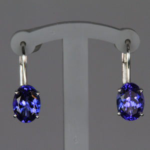 14K White Gold Oval Lever Back Tanzanite Earrings 1.93 Carats