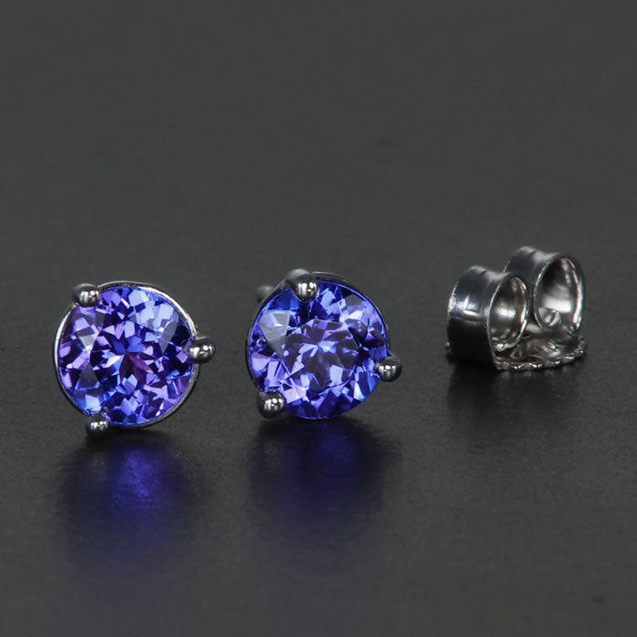 14K White Gold Round Tanzanite Stud Earrings .76 Carats