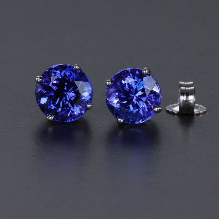 14K White Gold Round Tanzanite Stud Earrings 2.15 Carats