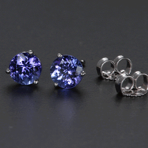 14k White Gold Round Tanzanite Stud Earrings 1.14 Carats 5 mm