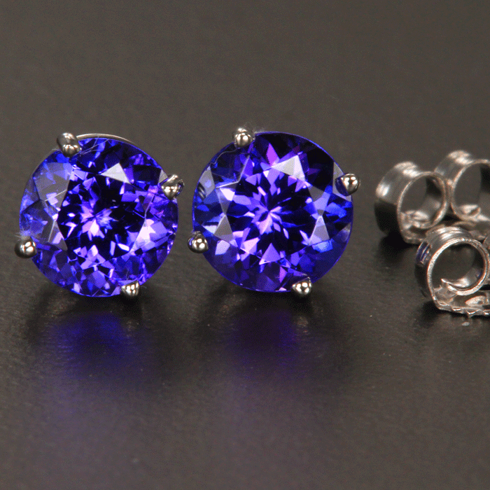 14K White Gold Round Tanzanite Stud Earrings 2.48 Carats