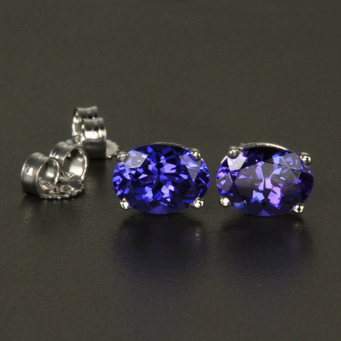 14k White Gold Oval Tanzanite Stud Earrings 1.82 Carats