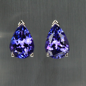 14K White Gold Pear Shape Tanzanite Earrings 1.58 Carats