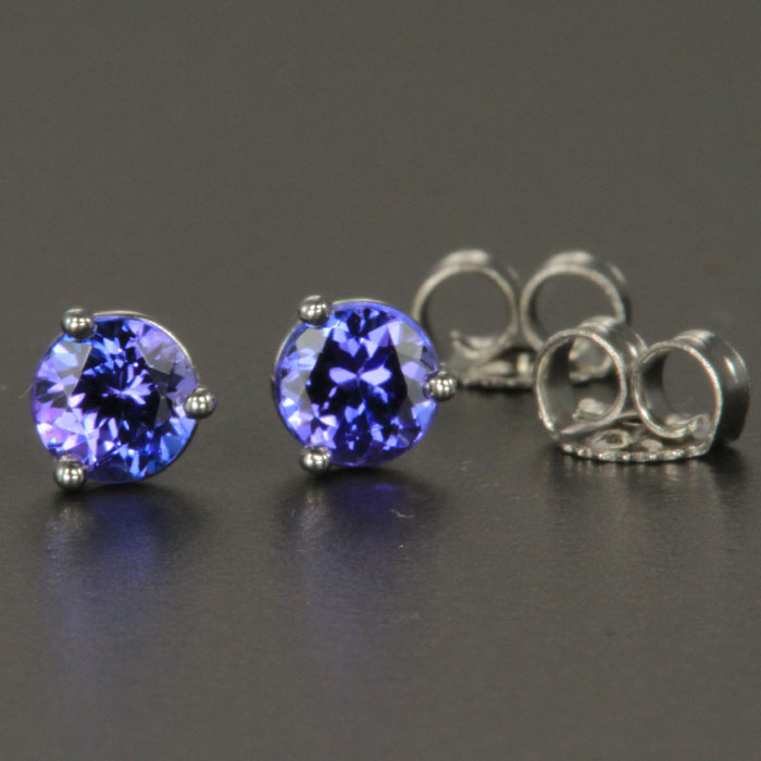 14K White Gold Tanzanite Stud Earrings .72 Carats 4mm