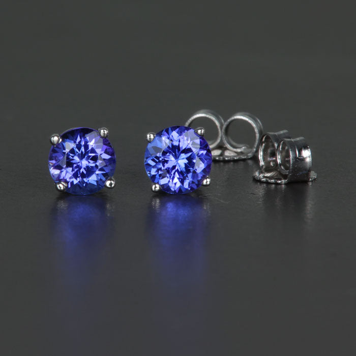 14K White Gold Round Tanzanite Earrings .98 Carats