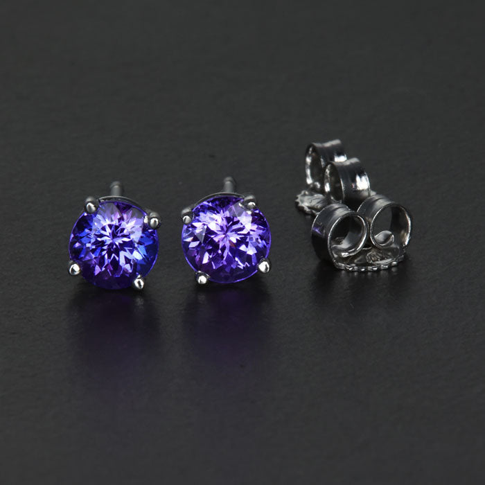 14k White Gold Round Tanzanite Stud Earrings 1.05 Carats