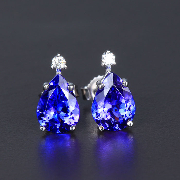 14k White Gold Pear Shape Tanzanite and Diamond Stud Earrings 2.39 Carats