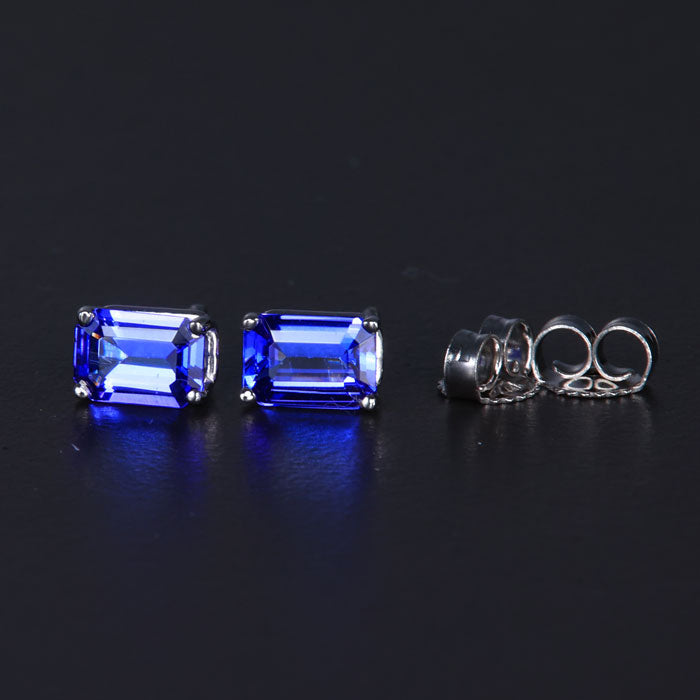 14K White Gold Emerald Cut Tanzanite Stud Earrings 1.0 Carats