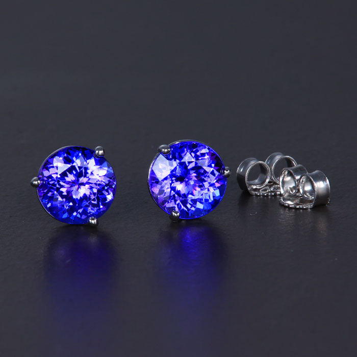 14k White Gold Round Tanzanite Stud Earrings 3.14 Carats