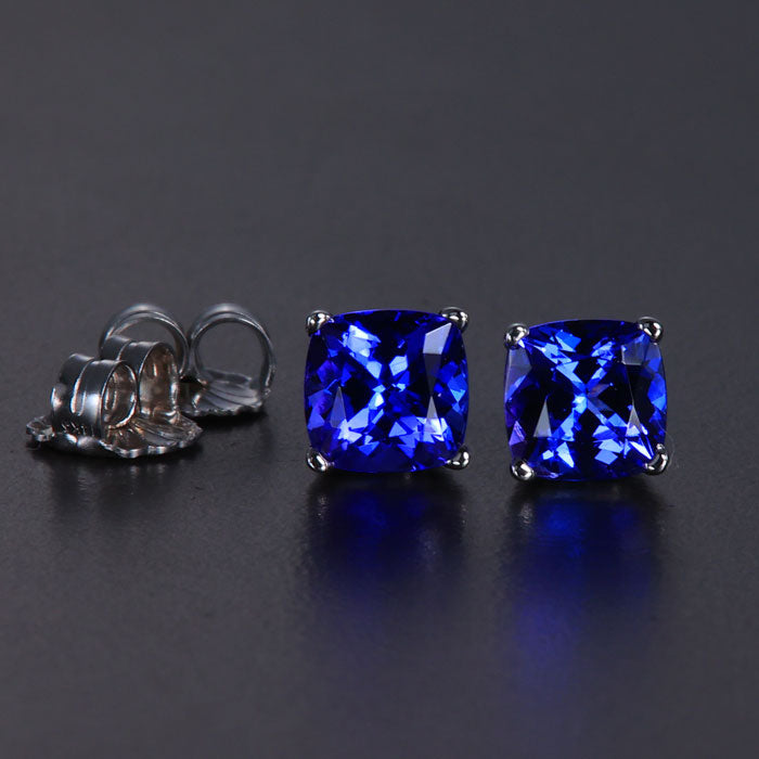 14K White Gold Square Cushion Tanzanite Earrings 3.07 Carats