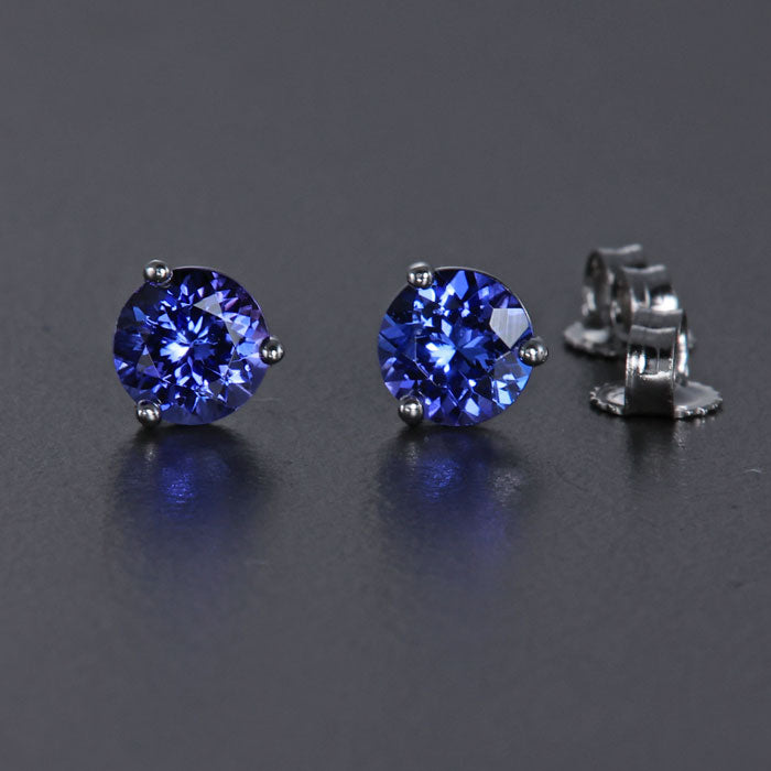 14K White Gold Round Tranzanite Earrings 1.16 Carats