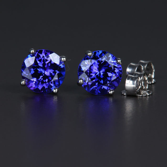 14k White Gold Round Tanzanite Stud Earrings 2.17 Carats