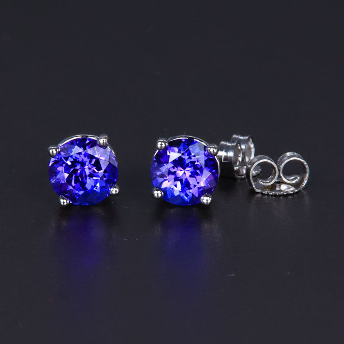 14K White Gold Round Tanzanite Earrings 2.09 Carats