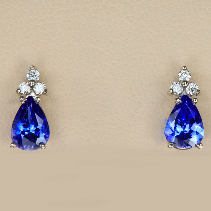 14K White Gold Pear Shape Tanzanite Earrings with Diamonds 1.39 Carats