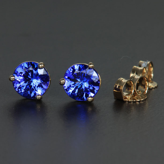 14k Yellow Gold Round Tanzanite Stud Earrings 1.22 Carats