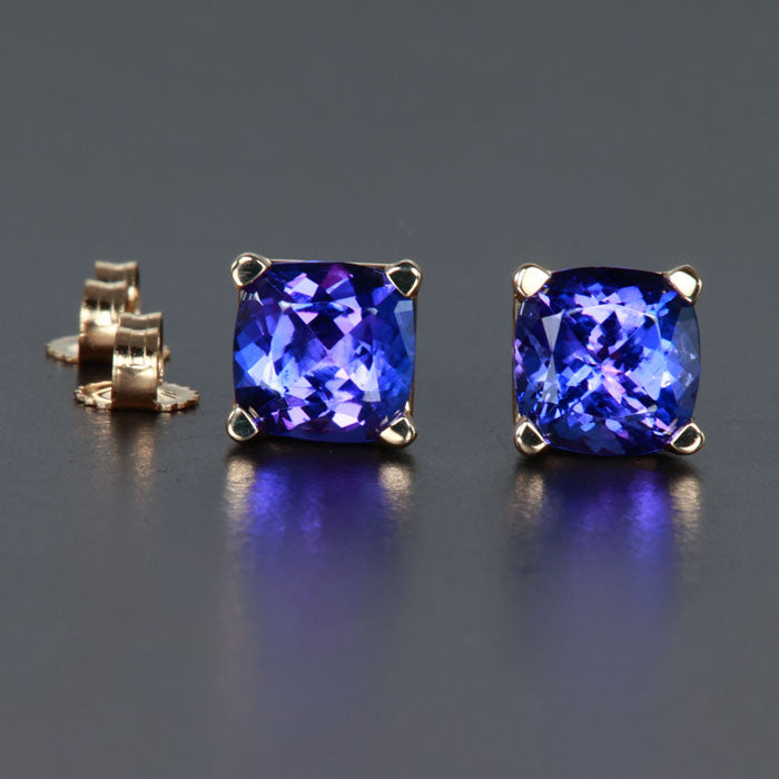 14k Yellow Gold Tanzanite Stud Earrings 2.88 Caras